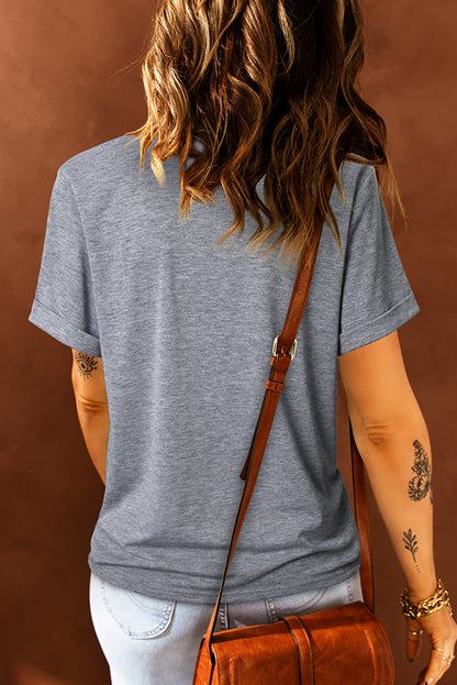 Green Plain Solid Color Crew Neck Tee