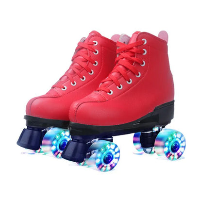 PU Leather Roller Skates, Elegant Red