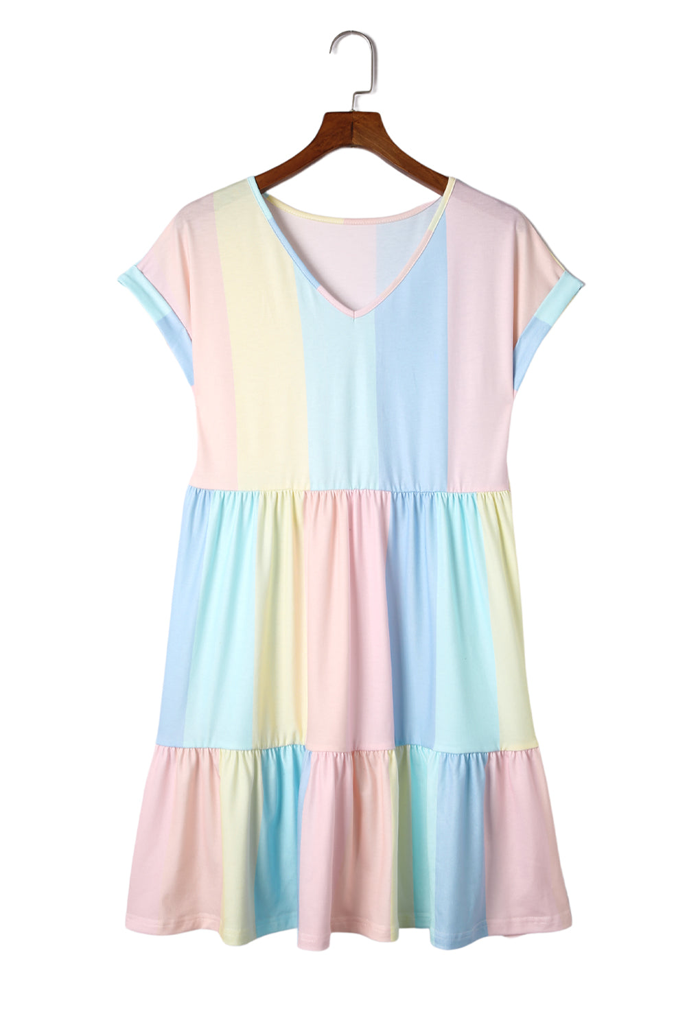 Red Multicolor Striped Color Block Tiered Short Dress
