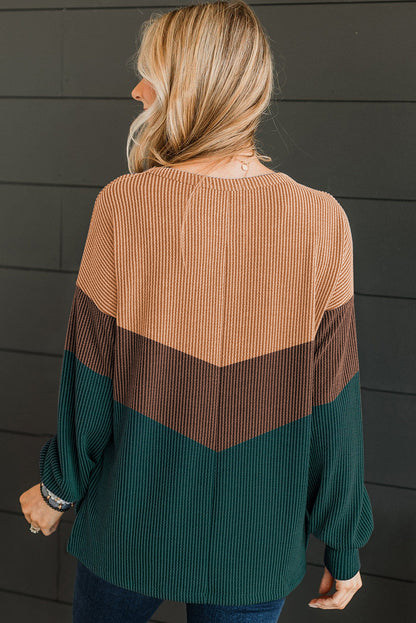 Navy Blue Color Block Corded Tunic Long Sleeve Top