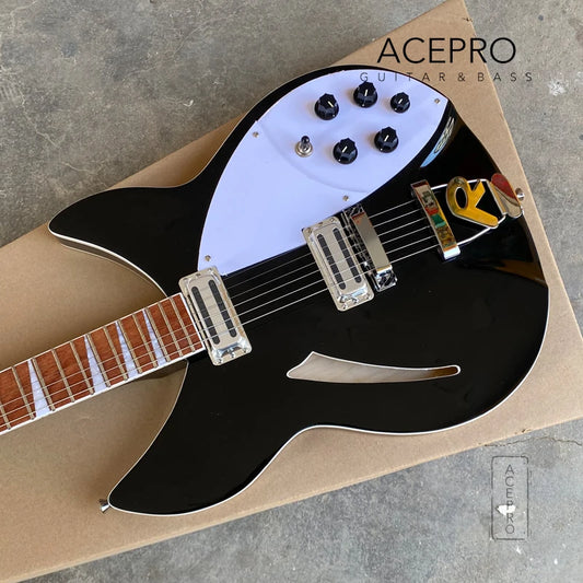 6 String Semi Hollow Body, R Shaped Tailpiece Electric Guitar - Black