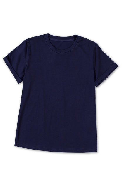 Green Plain Solid Color Crew Neck Tee
