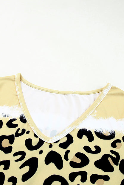 Rose Leopard Tie Dye Color Block V-Neck T-Shirt Dress