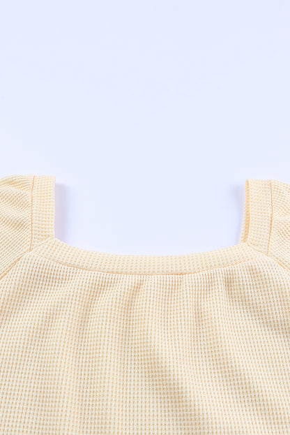 Pink Waffle Texture Casual Square Neck Pullover Top