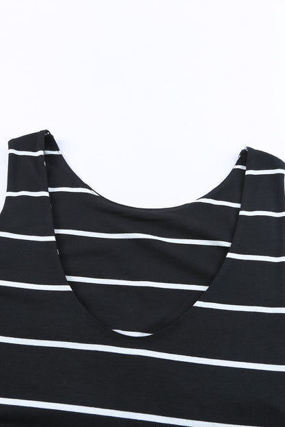 Brown Striped Backless Casual Side Slits Maxi Dress