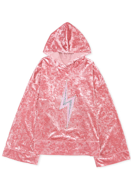 Pink Lightning Drop Shoulder Cute Pullover Hoodie