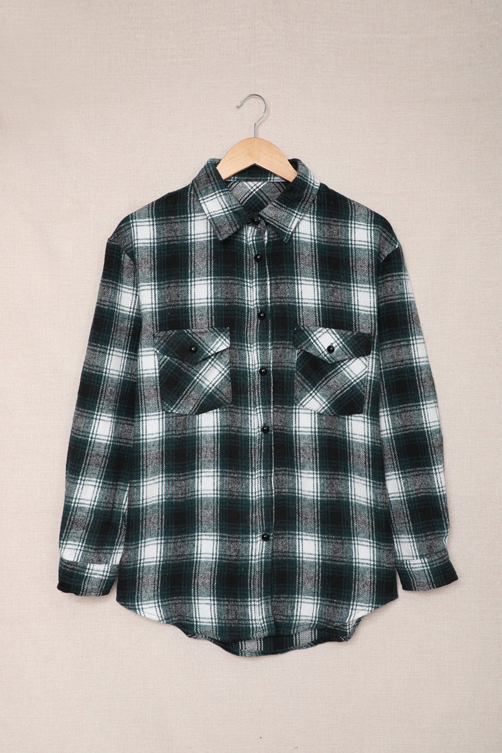 Black Button Up Collared Plaid Shacket