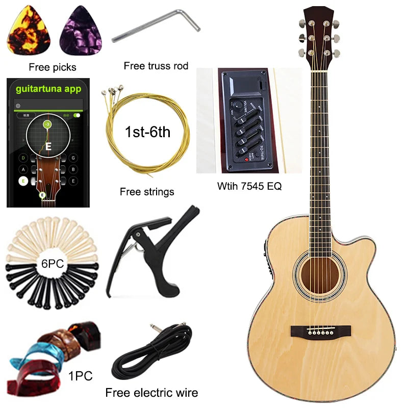 40" Beginner's Thin Body Acoustic Electric Guitar Kit with Accessories - Various Colours