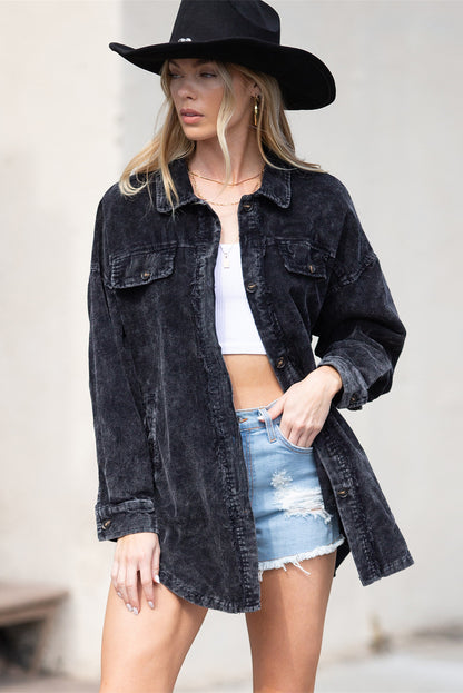 Khaki Vintage Distressed Mineral Wash Oversized Shacket