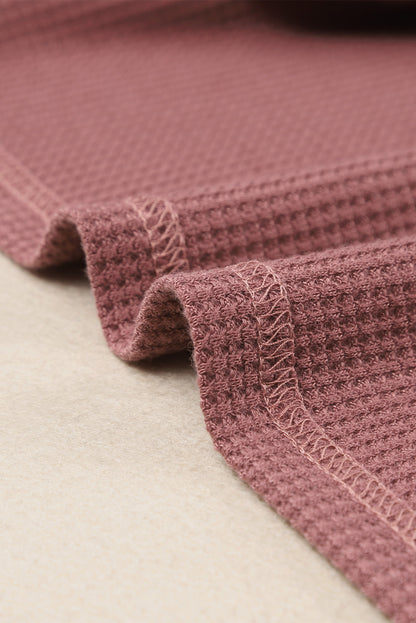 Pink Waffle Texture Casual Square Neck Pullover Top