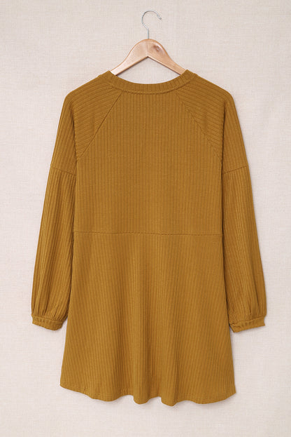 Black Round Neck Empire Waist Ribbed Short Knit Dress