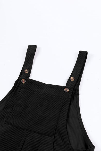 Black Corduroy Side Pockets Wide Leg Overalls Jumpsuits