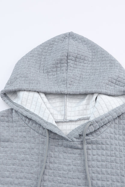 Khaki Lattice Textured Kangaroo Pocket Drawstring Hoodie