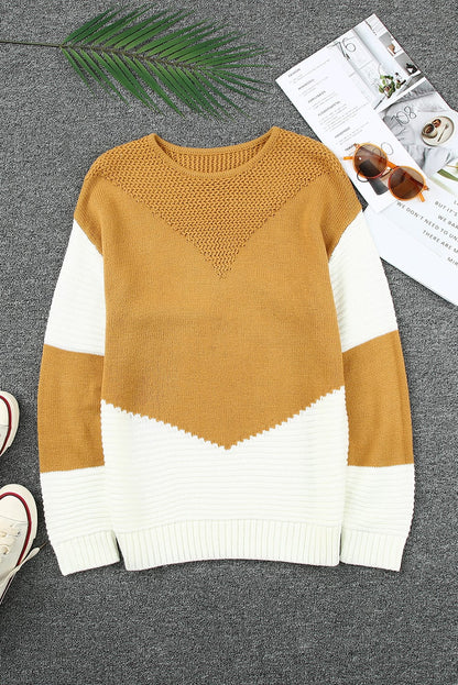 Black & White Colorblock Casual Chevron Pullover Sweater
