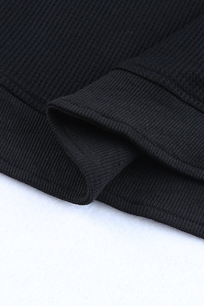 Black Crew Neck Ribbed Trim Knit Long Sleeve Top