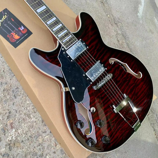 GROTE Left hand F hole Semi Hollow Body Electric Jazz Guitar - Brown