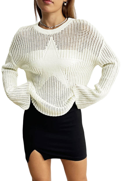 Black Star Pattern Lightweight Hollow Knit Sweater