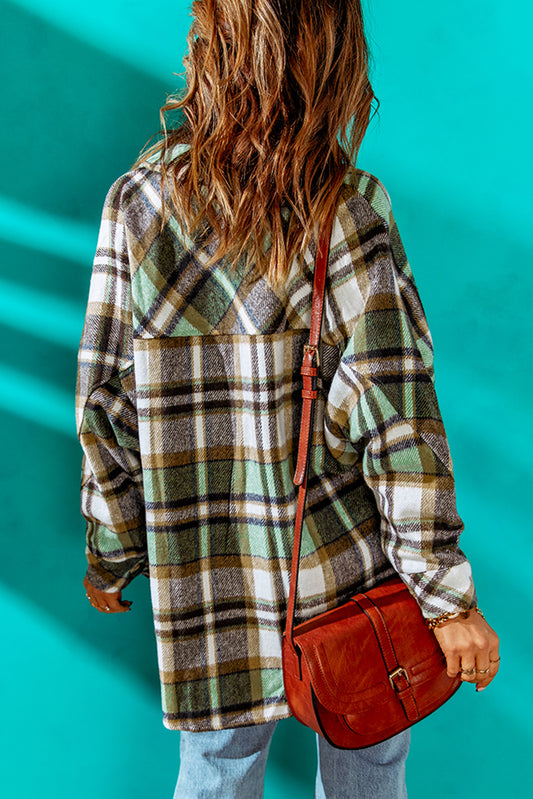Green Plaid Casual Button Up Fall Shacket