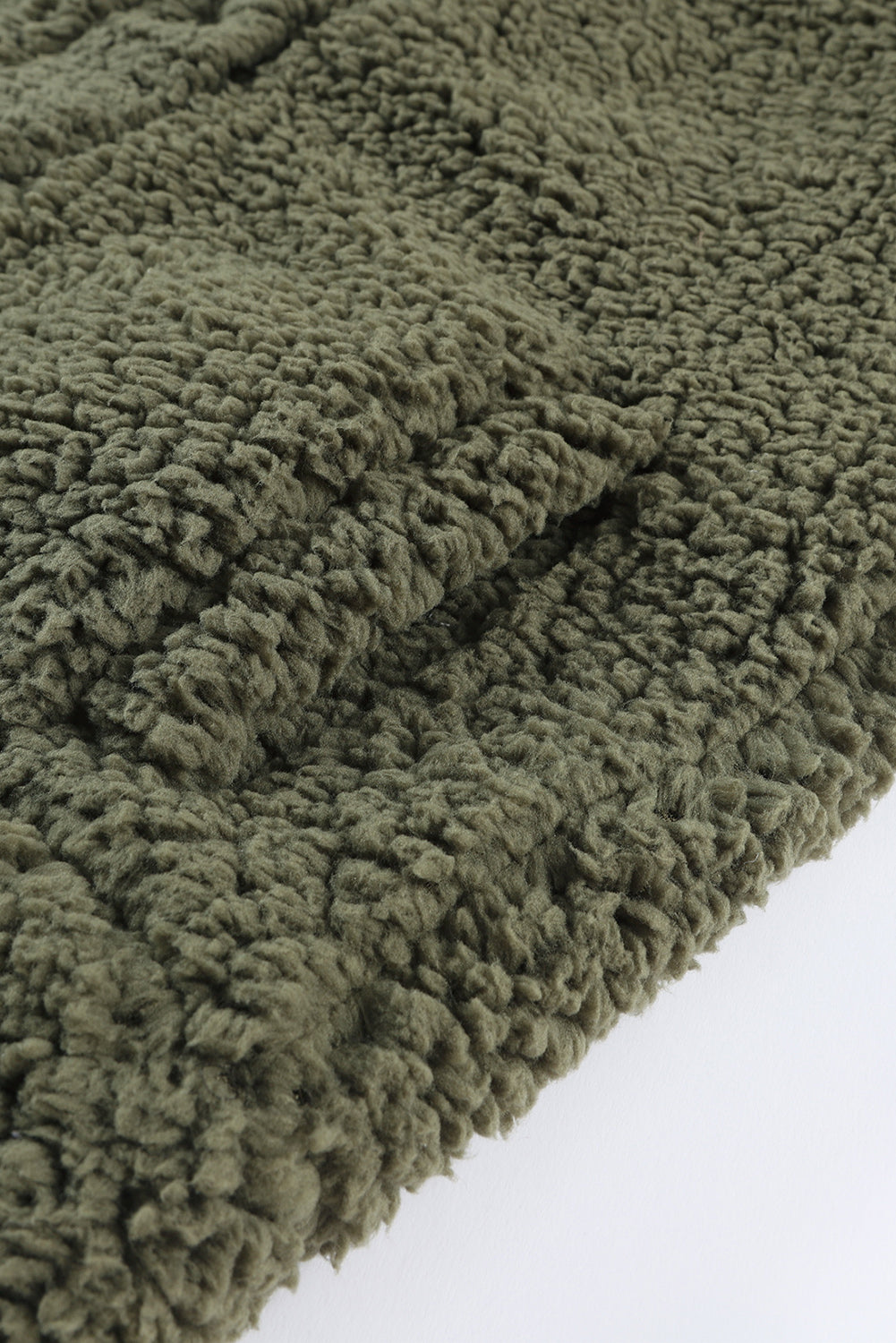 Green Snap Button Collared Stand Neck Sherpa Vest