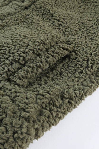 Green Snap Button Collared Stand Neck Sherpa Vest