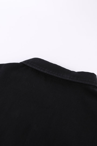 Black Contrast Leopard Denim Shacket