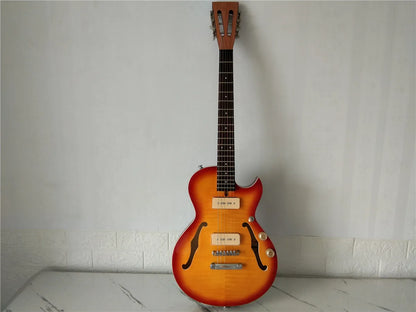 BJ-117 450 Left and Right Handed Mahogany Semi Hollow Body, Rosewood Fingerboard Electric Guitar - Orange/Flame Maple
