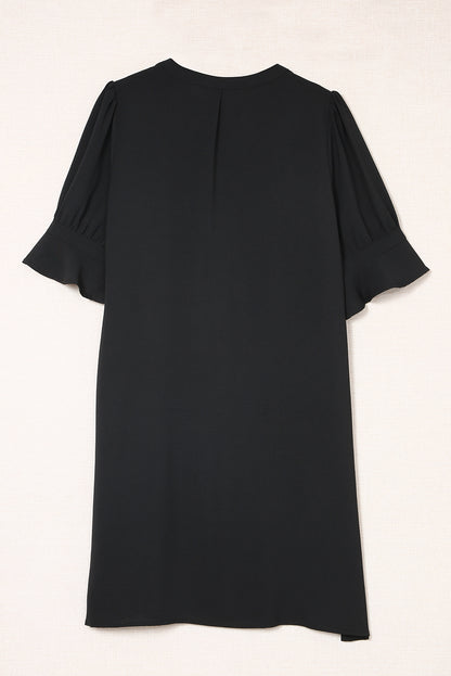 Navy Blue Split V Neck Short Sleeve Tunic Dress