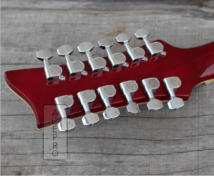 12 String Cherry Sunburst Electric Guitar, Semi Hollow Body, Abalone Flower Inlay, Flame Maple Top