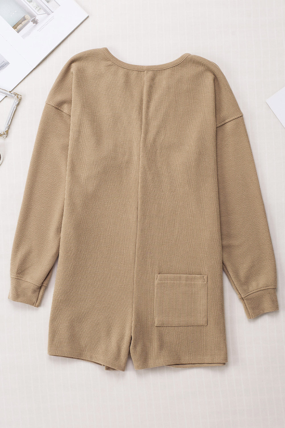 Green Henley V Neck Pocketed Ribbed Romper