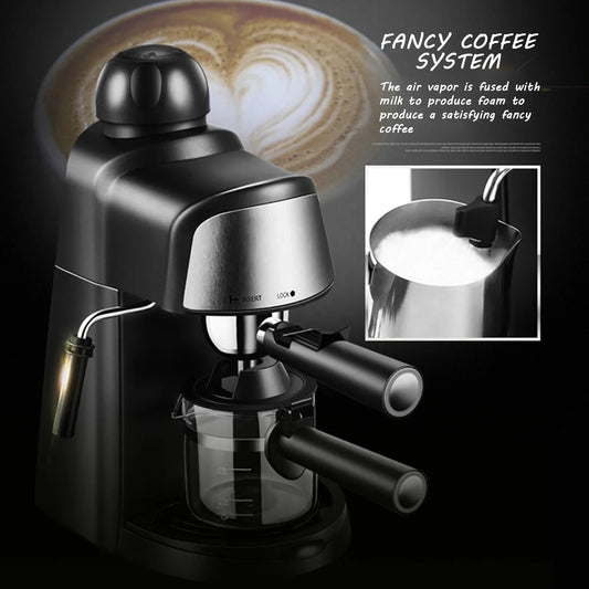 1-4 Cup Coffee Machine Steam Expresso Maker with Milk Frother