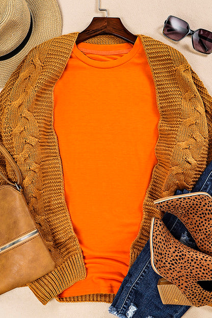 Green Plain Solid Color Crew Neck Tee