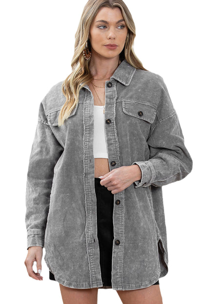 Khaki Vintage Distressed Mineral Wash Oversized Shacket