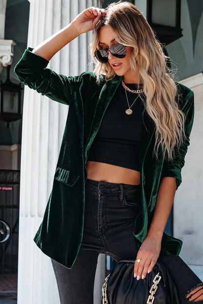 Yellow Lapel Collar Cusual Flap Pockets Blazer