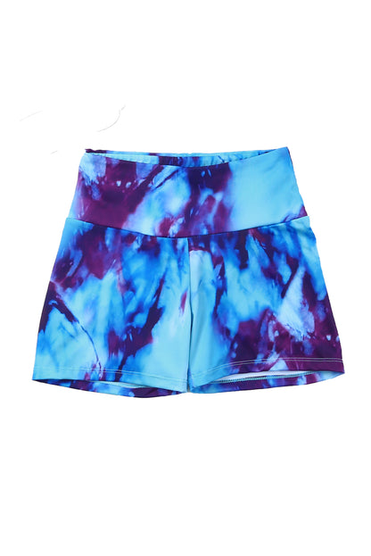 Light Blue Tie-dye Print Booty Yoga Shorts
