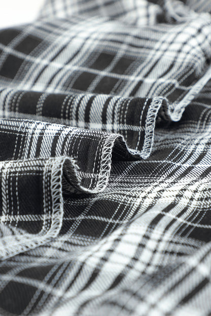 Khaki Drawstring Plaid Hooded Shirt Shacket