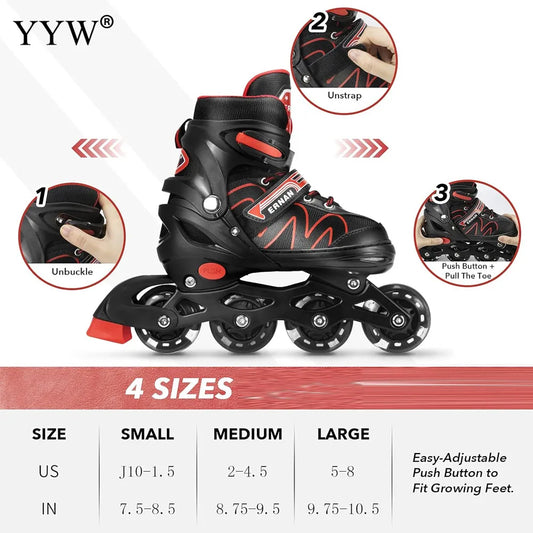 Kids Adjustable 4 Wheel Inline Roller Skate  with Flash Light Up Wheels