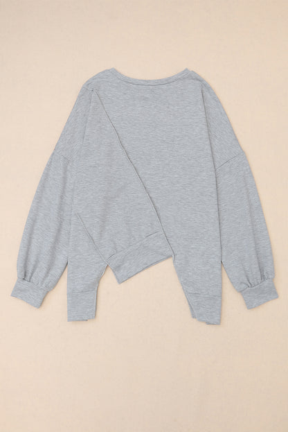 Pink Colorblock Stitching Irregular Hem Long Sleeve Top