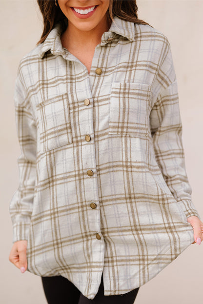 Black Casual Plaid Pattern Buttoned Shirt Shacket with Slit