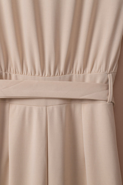 Apricot Boat Neck Knot Wide Leg Jumpsuit