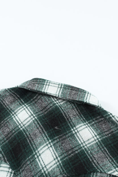 Black Button Up Collared Plaid Shacket