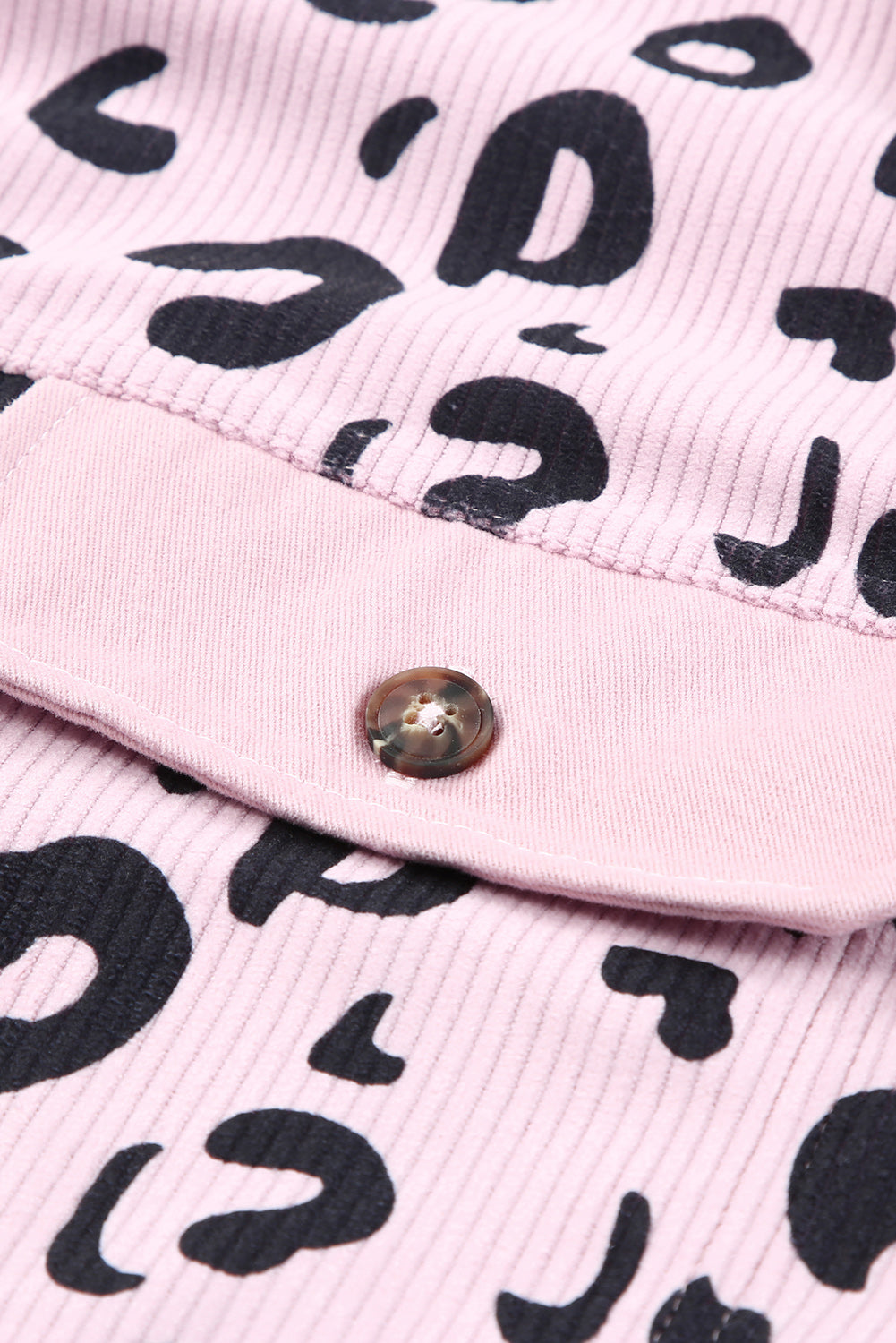 Apricot Leopard Collared Neckline Flap Pockets Corduroy Shacket