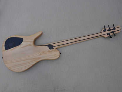 Blue 5 Strings Neck-thru-body Electric Bass Guitar with Burl Maple Veneer
