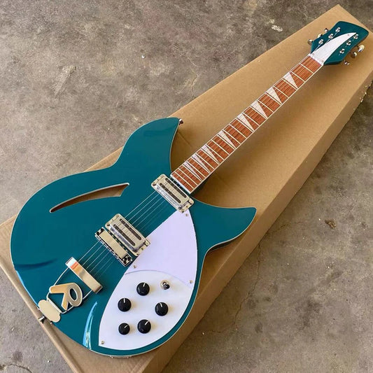 Metallic Turquoise Blue 360 6 String Semi Hollow Body Electric Guitar (R Shaped Tailpiece, Rosewood Fretboard)