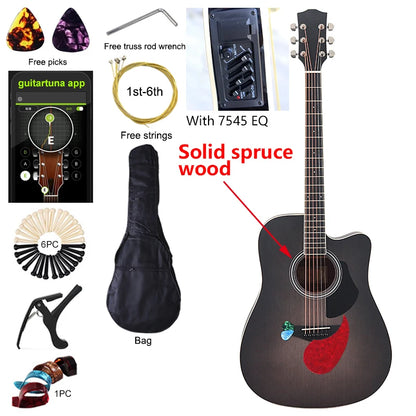40" Beginner's Thin Body Acoustic Electric Guitar Kit with Accessories - Various Colours