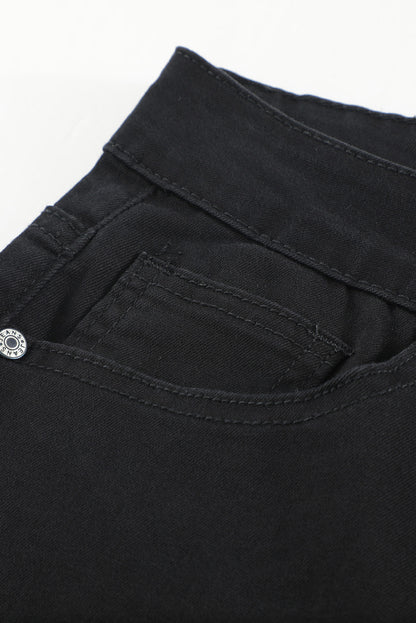 White Plain Buttons Frayed Raw Hem High Waist Denim Jeans