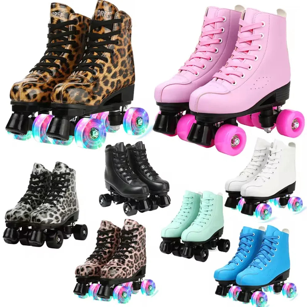 7 Colors PU Leather Training Quad Roller Skates