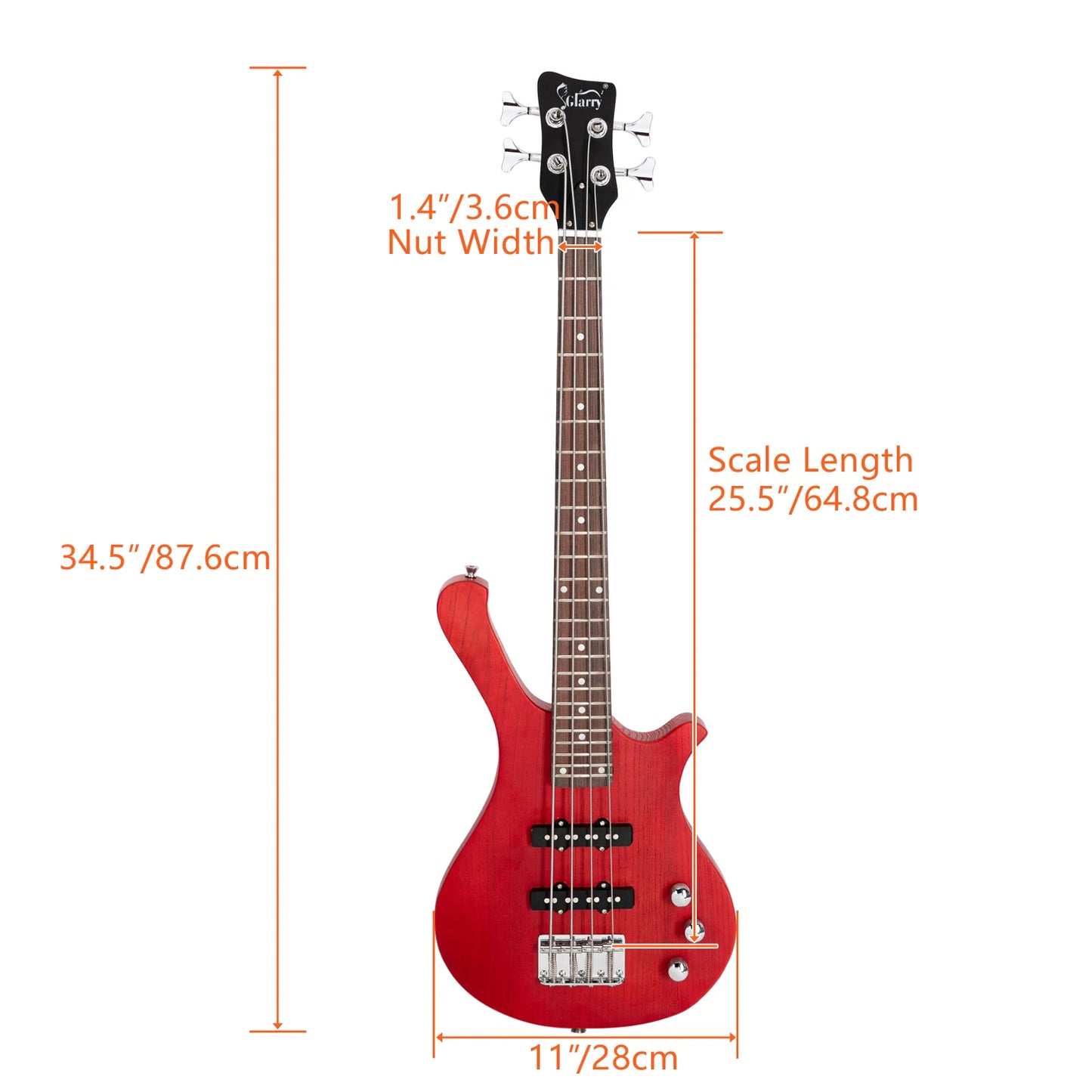 36"  Red Mahogany Electric Bass Guitar