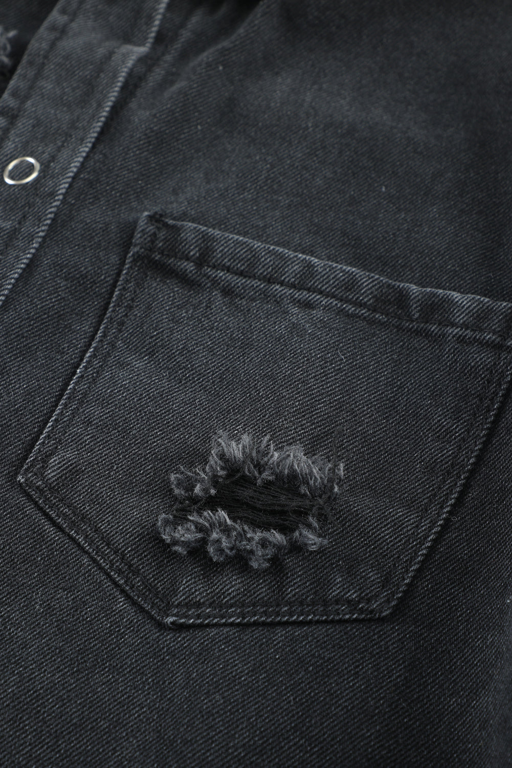 Black Ripped Raw Hem Button Up Denim Shacket