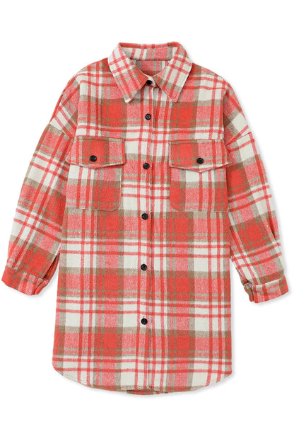 Sky Blue Plaid Flap Pocket Long Sleeve Shacket