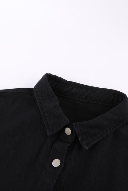 Black Contrast Leopard Denim Shacket